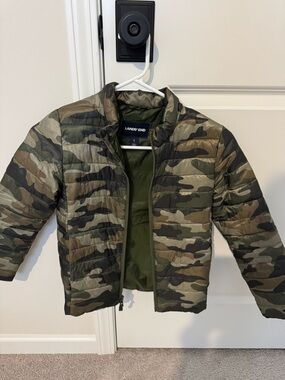 Lands' End Kids' Camo Puffer Jacket - Olive & Brown kids Large (size 7)